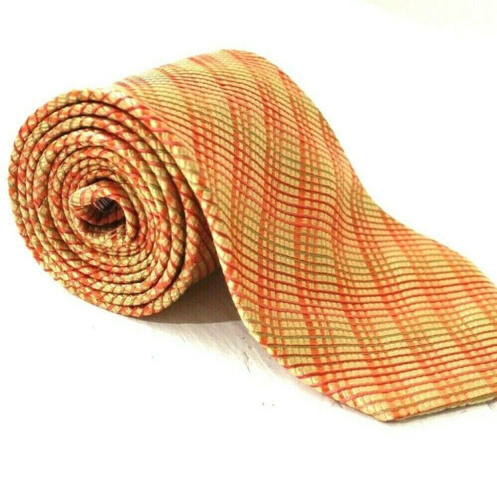 Ted Baker London Men's Silk Neck Tie Made in USA Orange & Green Striped Print